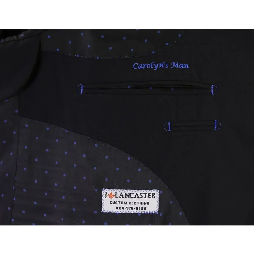 Custom Tailored Bespoke Black Tone Checkered 2-Btn Wool Suit 50R